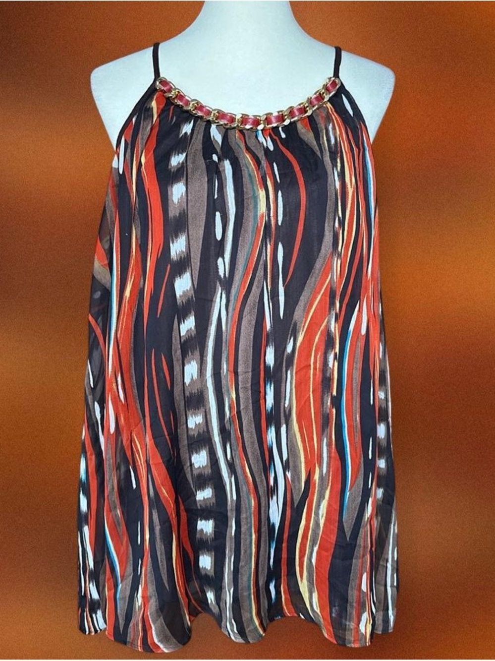 Multi-Color Striped Chain-Neck Blouse
